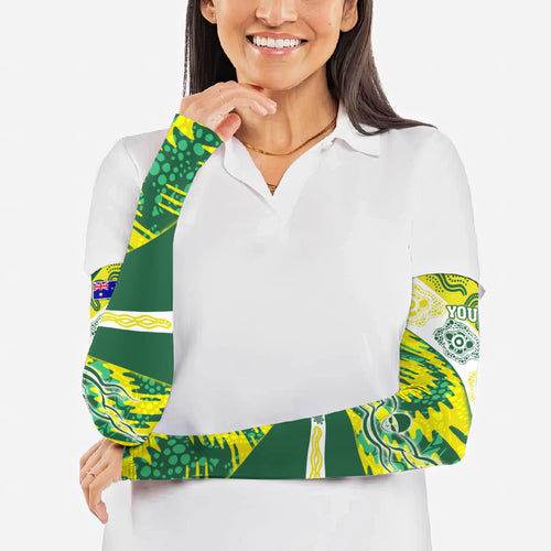 Personalised Australia Swimming Athlete Arm Sleeves Aboriginal Pattern Freestyle Swimmer Patriotic
