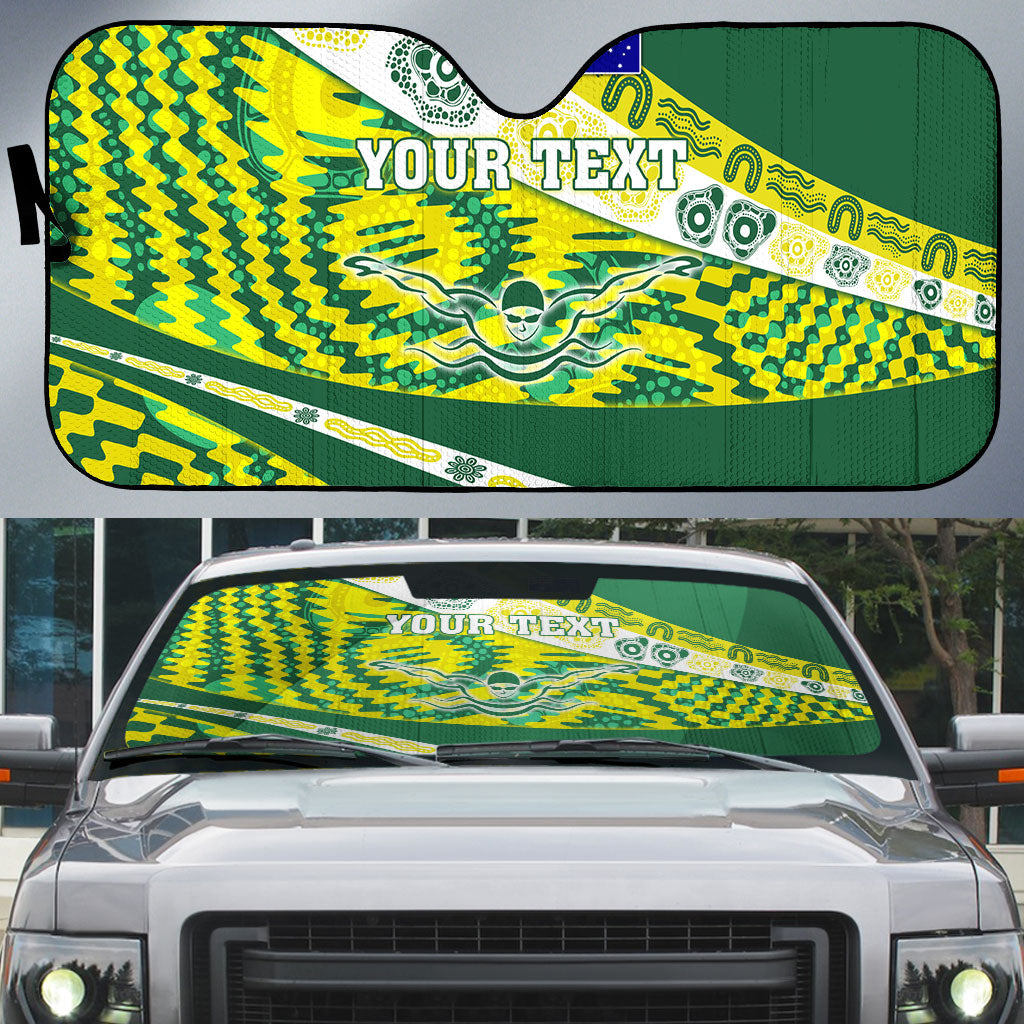 Personalised Australia Swimming Athlete Auto Sun Shade Aboriginal Pattern Freestyle Swimmer Patriotic