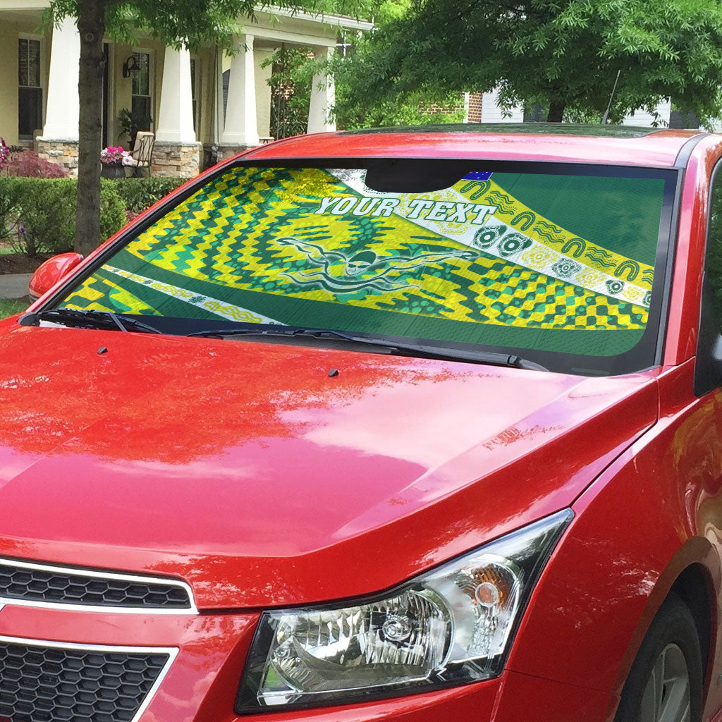 Personalised Australia Swimming Athlete Auto Sun Shade Aboriginal Pattern Freestyle Swimmer Patriotic