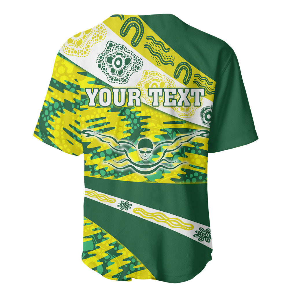 Personalised Australia Swimming Athlete Baseball Jersey Aboriginal Pattern Freestyle Swimmer Patriotic