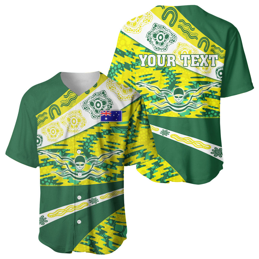 Personalised Australia Swimming Athlete Baseball Jersey Aboriginal Pattern Freestyle Swimmer Patriotic