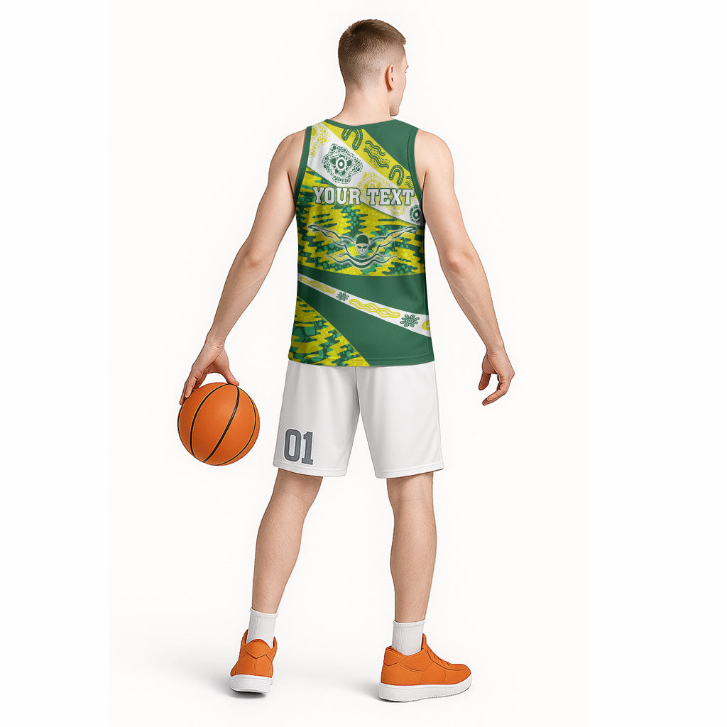 Personalised Australia Swimming Athlete Basketball Jersey Aboriginal Pattern Freestyle Swimmer Patriotic