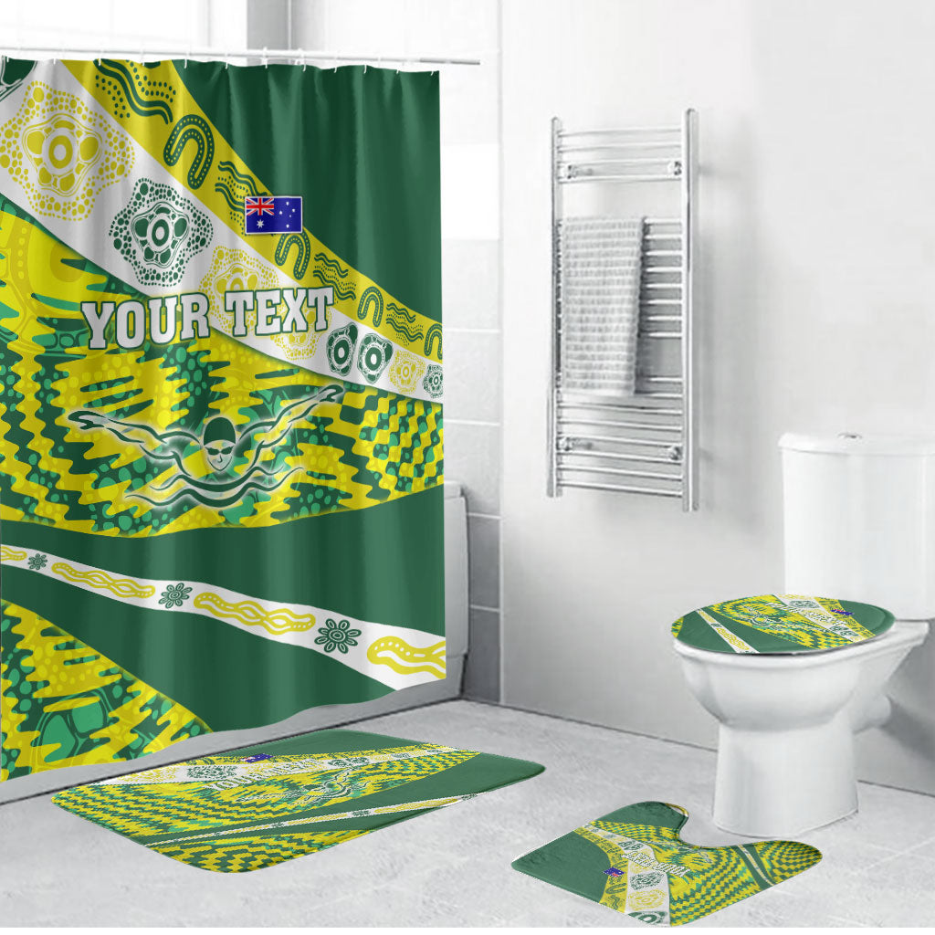 Personalised Australia Swimming Athlete Bathroom Set Aboriginal Pattern Freestyle Swimmer Patriotic