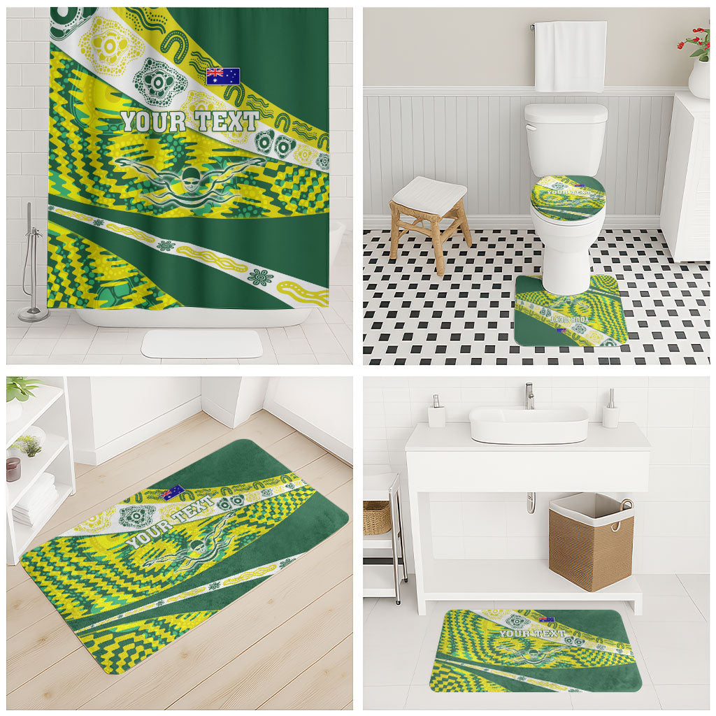 Personalised Australia Swimming Athlete Bathroom Set Aboriginal Pattern Freestyle Swimmer Patriotic