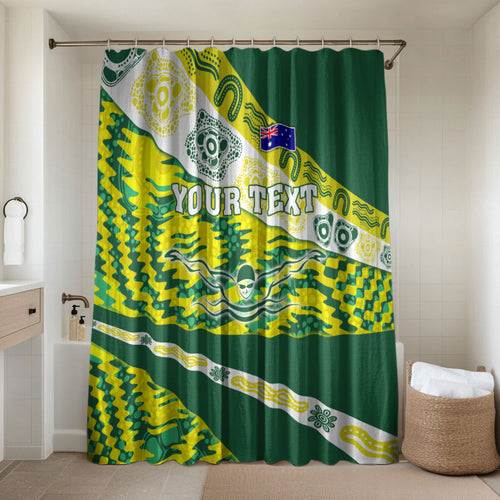 Personalised Australia Swimming Athlete Bathroom Set Aboriginal Pattern Freestyle Swimmer Patriotic