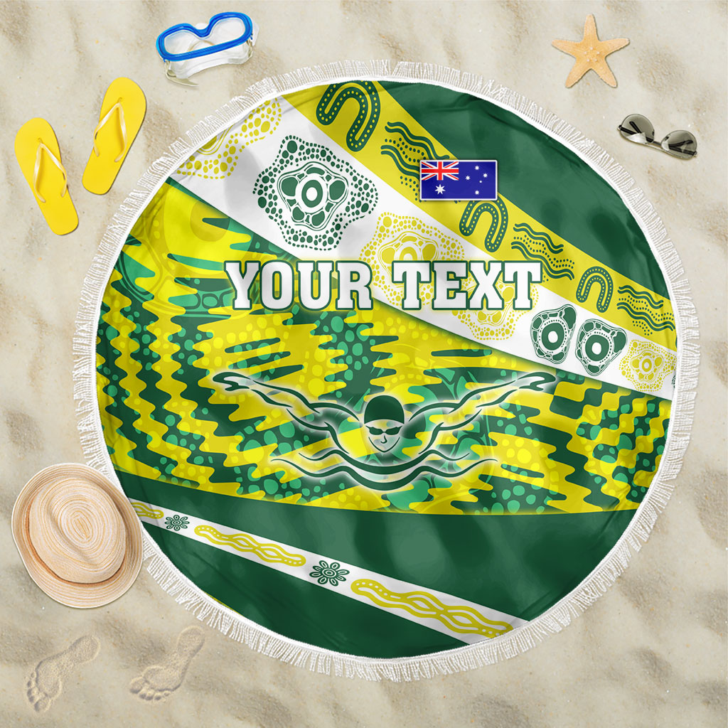 Personalised Australia Swimming Athlete Beach Blanket Aboriginal Pattern Freestyle Swimmer Patriotic