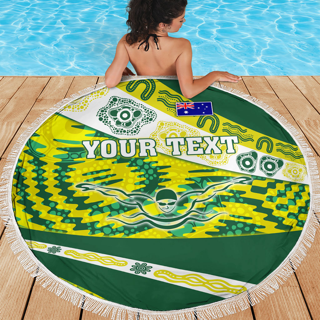 Personalised Australia Swimming Athlete Beach Blanket Aboriginal Pattern Freestyle Swimmer Patriotic