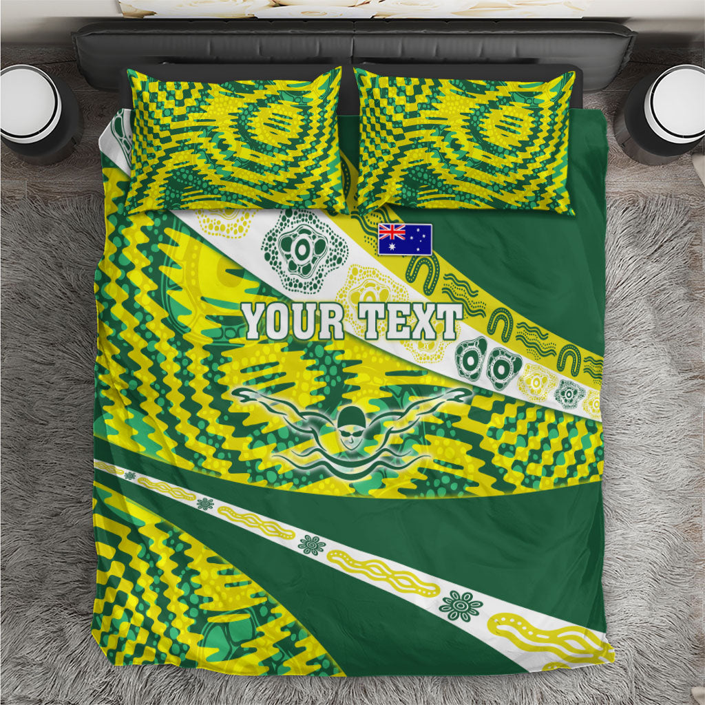 Personalised Australia Swimming Athlete Bedding Set Aboriginal Pattern Freestyle Swimmer Patriotic