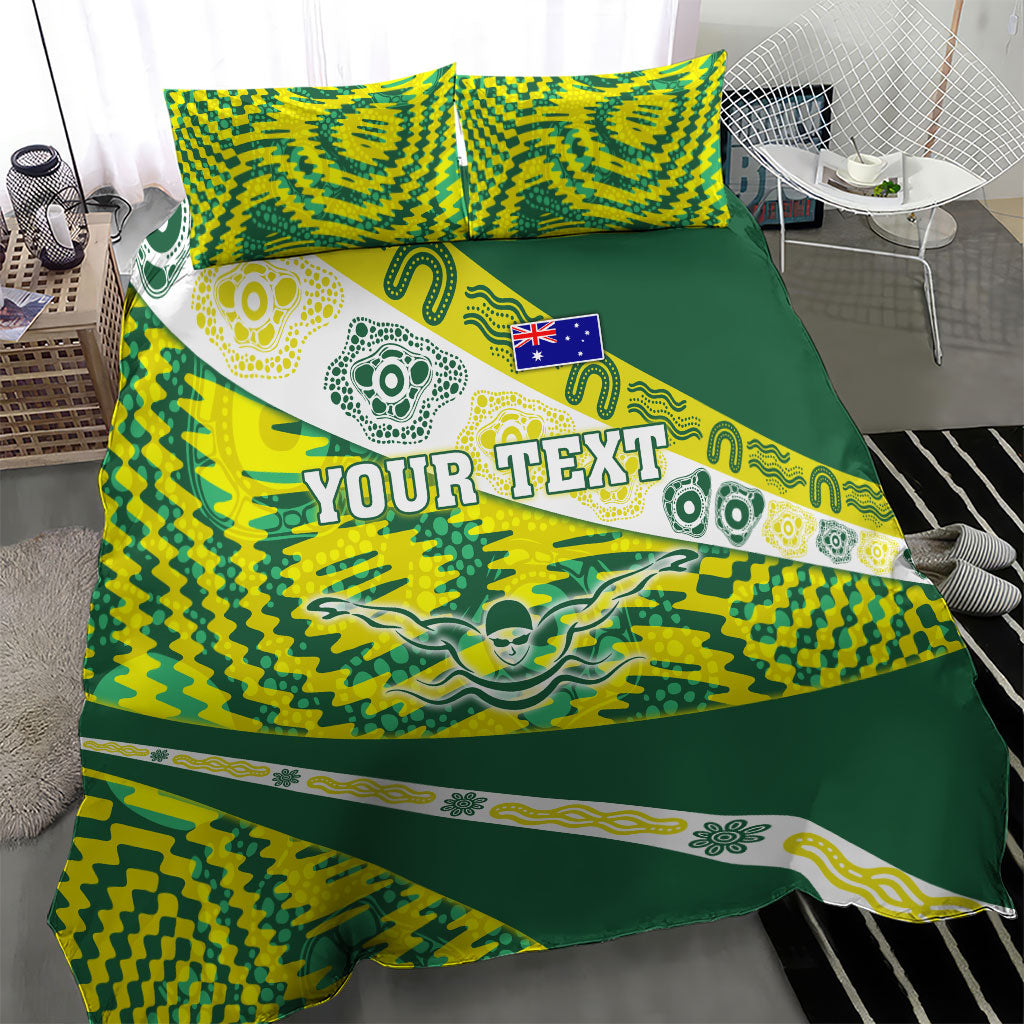 Personalised Australia Swimming Athlete Bedding Set Aboriginal Pattern Freestyle Swimmer Patriotic