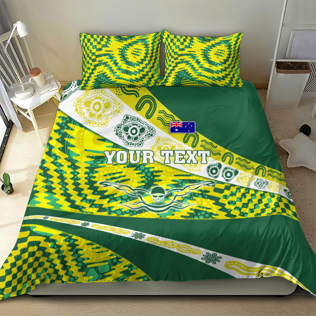 Personalised Australia Swimming Athlete Bedding Set Aboriginal Pattern Freestyle Swimmer Patriotic