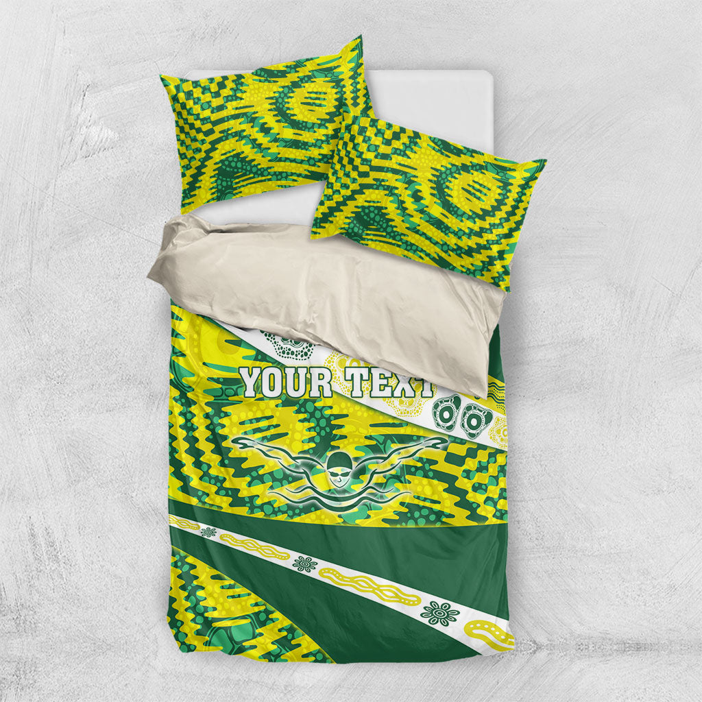 Personalised Australia Swimming Athlete Bedding Set Aboriginal Pattern Freestyle Swimmer Patriotic