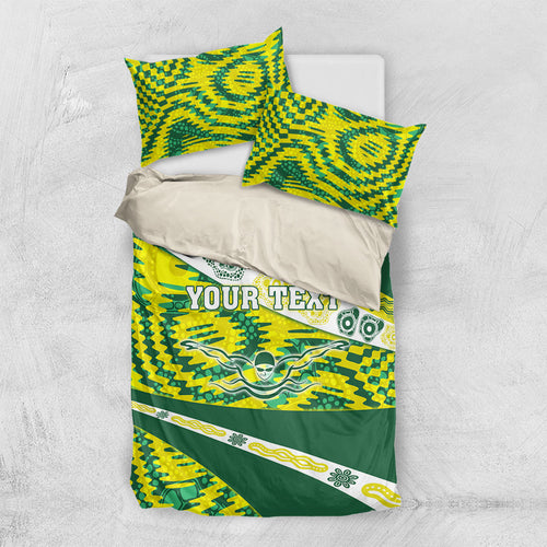 Personalised Australia Swimming Athlete Bedding Set Aboriginal Pattern Freestyle Swimmer Patriotic