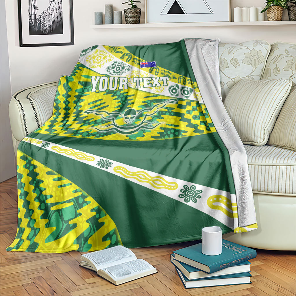 Personalised Australia Swimming Athlete Blanket Aboriginal Pattern Freestyle Swimmer Patriotic