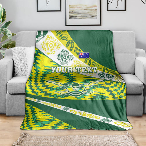Personalised Australia Swimming Athlete Blanket Aboriginal Pattern Freestyle Swimmer Patriotic