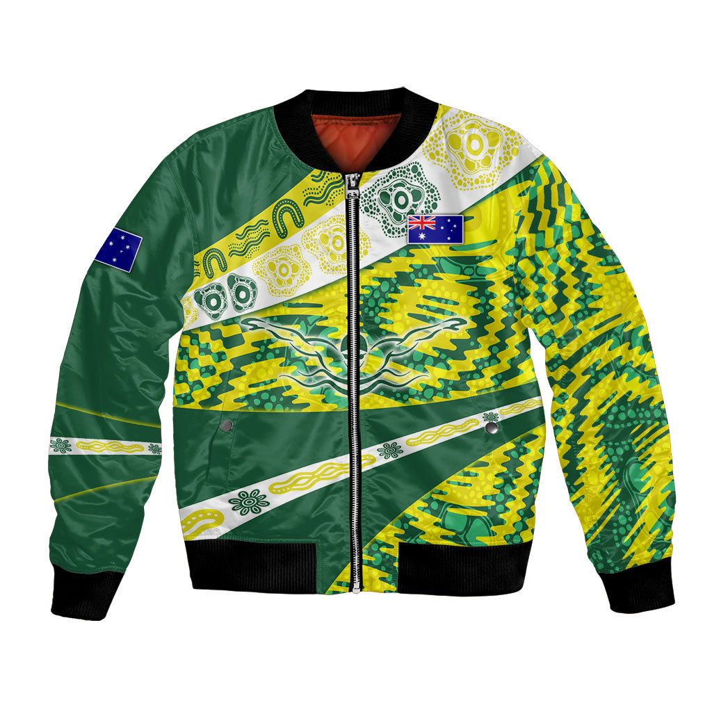 Personalised Australia Swimming Athlete Bomber Jacket Aboriginal Pattern Freestyle Swimmer Patriotic