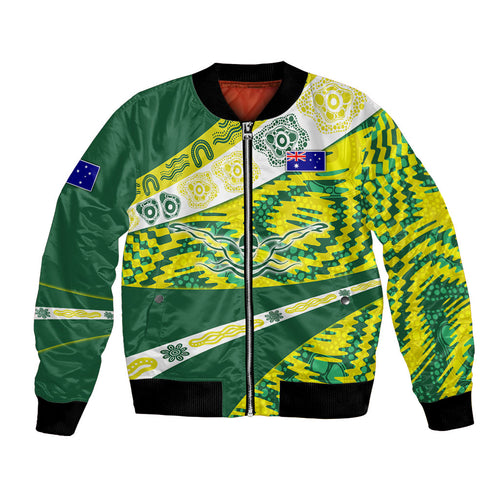 Personalised Australia Swimming Athlete Bomber Jacket Aboriginal Pattern Freestyle Swimmer Patriotic