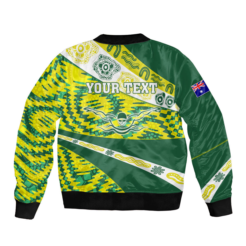 Personalised Australia Swimming Athlete Bomber Jacket Aboriginal Pattern Freestyle Swimmer Patriotic
