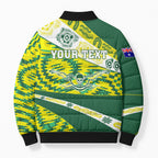 Personalised Australia Swimming Athlete Bomber Puffer Jacket Aboriginal Pattern Freestyle Swimmer Patriotic