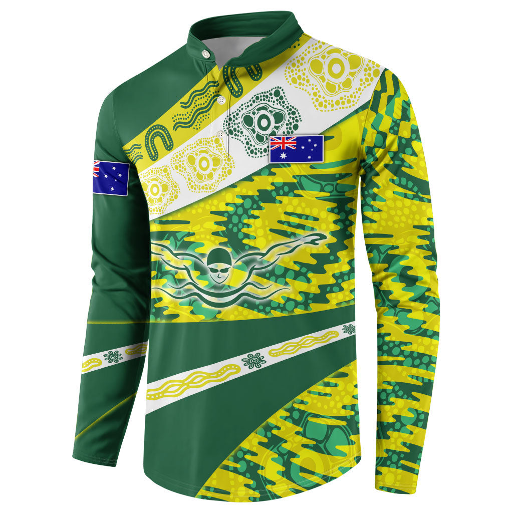 Personalised Australia Swimming Athlete Button Sweatshirt Aboriginal Pattern Freestyle Swimmer Patriotic