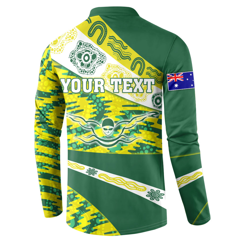 Personalised Australia Swimming Athlete Button Sweatshirt Aboriginal Pattern Freestyle Swimmer Patriotic
