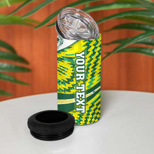 Personalised Australia Swimming Athlete 4 in 1 Can Cooler Tumbler Aboriginal Pattern Freestyle Swimmer Patriotic