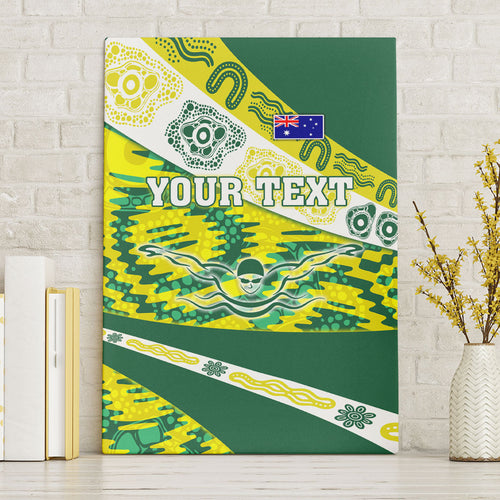 Personalised Australia Swimming Athlete Canvas Wall Art Aboriginal Pattern Freestyle Swimmer Patriotic