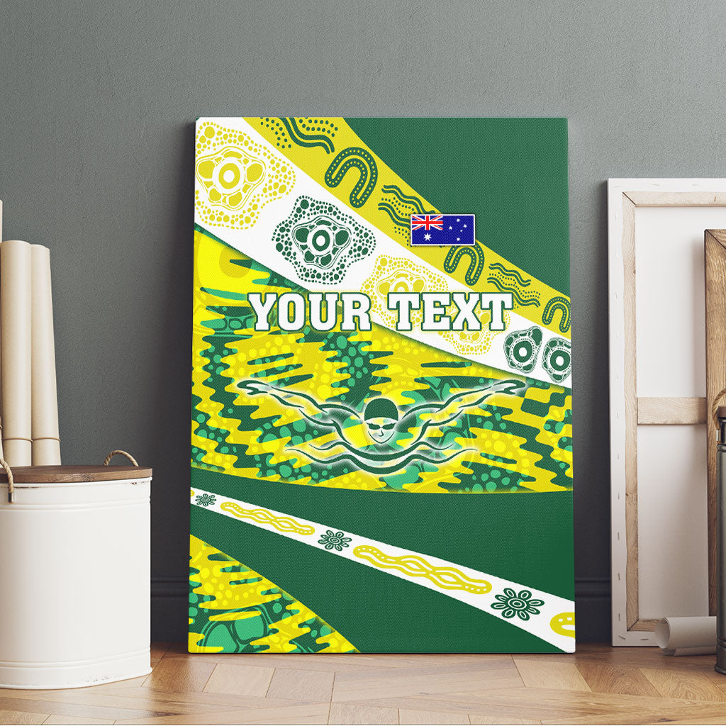 Personalised Australia Swimming Athlete Canvas Wall Art Aboriginal Pattern Freestyle Swimmer Patriotic