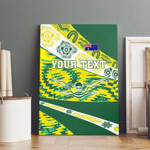 Personalised Australia Swimming Athlete Canvas Wall Art Aboriginal Pattern Freestyle Swimmer Patriotic