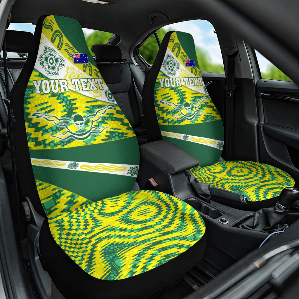 Personalised Australia Swimming Athlete Car Seat Cover Aboriginal Pattern Freestyle Swimmer Patriotic