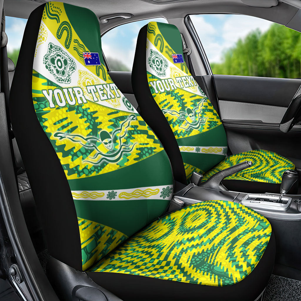 Personalised Australia Swimming Athlete Car Seat Cover Aboriginal Pattern Freestyle Swimmer Patriotic