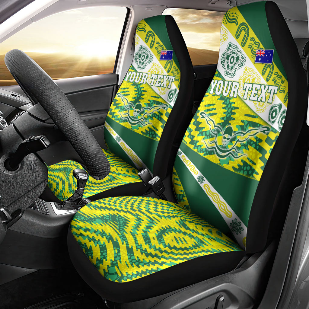 Personalised Australia Swimming Athlete Car Seat Cover Aboriginal Pattern Freestyle Swimmer Patriotic