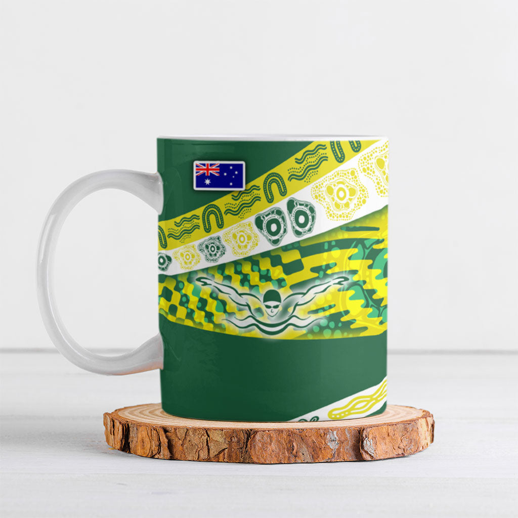 Personalised Australia Swimming Athlete Ceramic Mug Aboriginal Pattern Freestyle Swimmer Patriotic