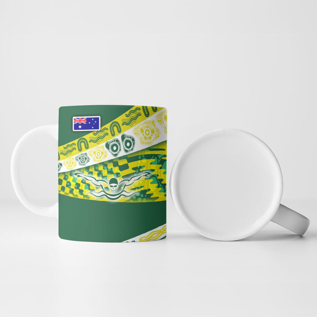 Personalised Australia Swimming Athlete Ceramic Mug Aboriginal Pattern Freestyle Swimmer Patriotic