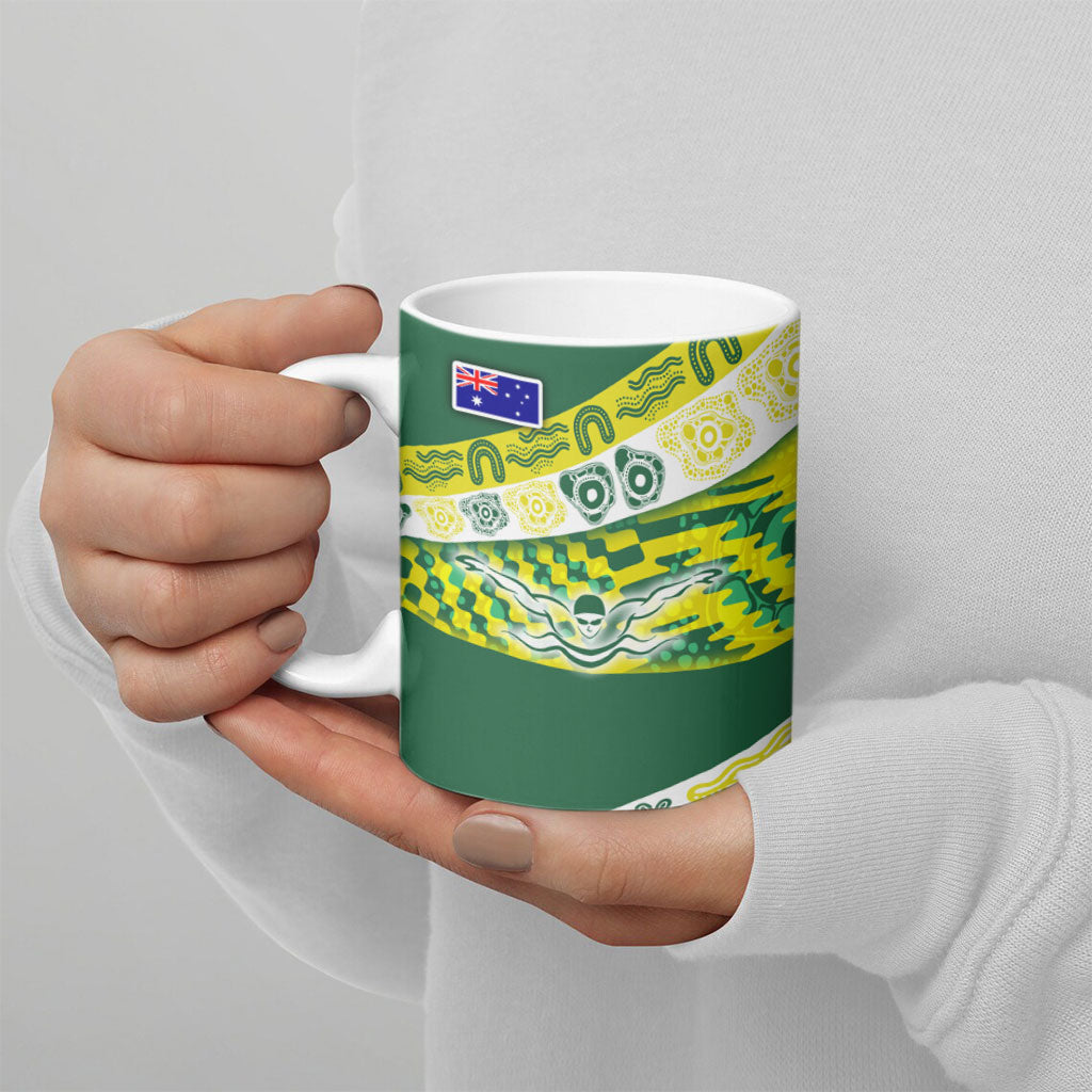 Personalised Australia Swimming Athlete Ceramic Mug Aboriginal Pattern Freestyle Swimmer Patriotic
