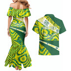 Personalised Australia Swimming Athlete Couples Matching Mermaid Dress and Hawaiian Shirt Aboriginal Pattern Freestyle Swimmer Patriotic