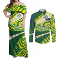 Personalised Australia Swimming Athlete Couples Matching Off Shoulder Maxi Dress and Long Sleeve Button Shirt Aboriginal Pattern Freestyle Swimmer Patriotic