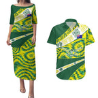 Personalised Australia Swimming Athlete Couples Matching Puletasi and Hawaiian Shirt Aboriginal Pattern Freestyle Swimmer Patriotic