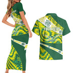 Personalised Australia Swimming Athlete Couples Matching Short Sleeve Bodycon Dress and Hawaiian Shirt Aboriginal Pattern Freestyle Swimmer Patriotic