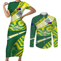Personalised Australia Swimming Athlete Couples Matching Short Sleeve Bodycon Dress and Long Sleeve Button Shirt Aboriginal Pattern Freestyle Swimmer Patriotic