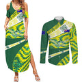 Personalised Australia Swimming Athlete Couples Matching Summer Maxi Dress and Long Sleeve Button Shirt Aboriginal Pattern Freestyle Swimmer Patriotic