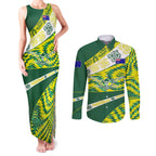 Personalised Australia Swimming Athlete Couples Matching Tank Maxi Dress and Long Sleeve Button Shirt Aboriginal Pattern Freestyle Swimmer Patriotic