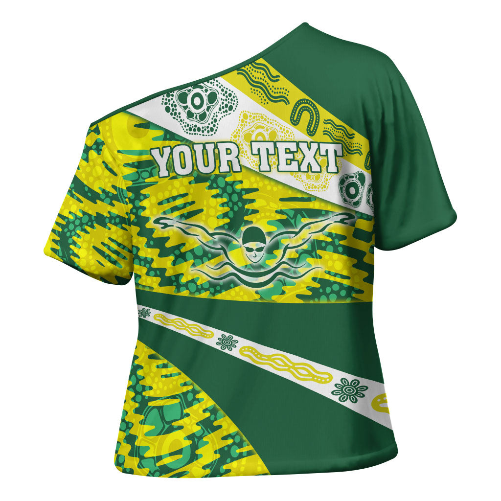 Personalised Australia Swimming Athlete Cross Shoulder Shirt Aboriginal Pattern Freestyle Swimmer Patriotic