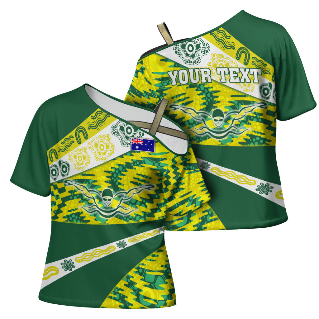 Personalised Australia Swimming Athlete Cross Shoulder Shirt Aboriginal Pattern Freestyle Swimmer Patriotic