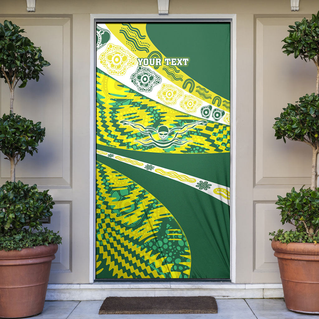 Personalised Australia Swimming Athlete Door Cover Aboriginal Pattern Freestyle Swimmer Patriotic