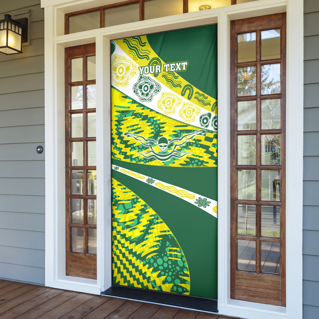 Personalised Australia Swimming Athlete Door Cover Aboriginal Pattern Freestyle Swimmer Patriotic