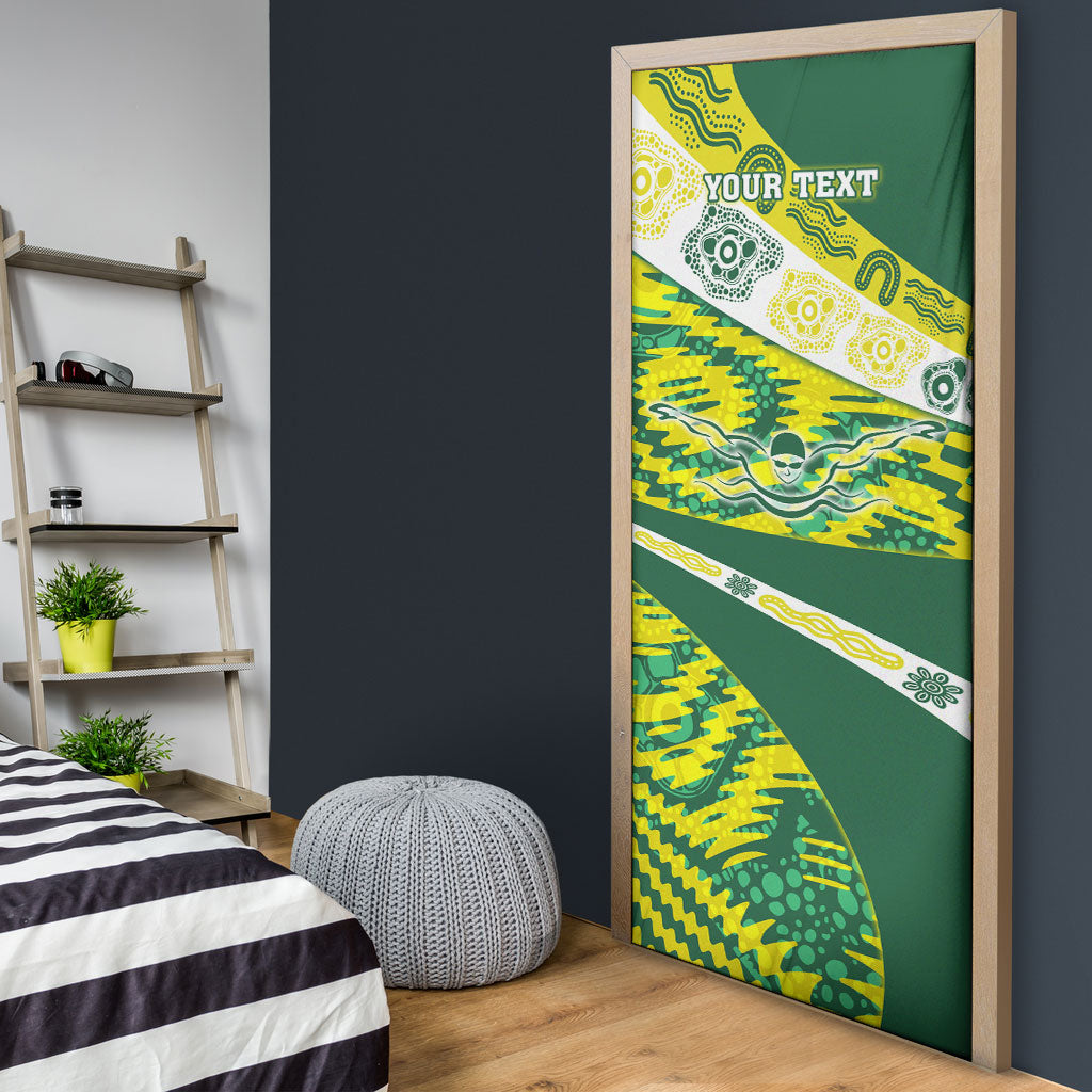 Personalised Australia Swimming Athlete Door Cover Aboriginal Pattern Freestyle Swimmer Patriotic