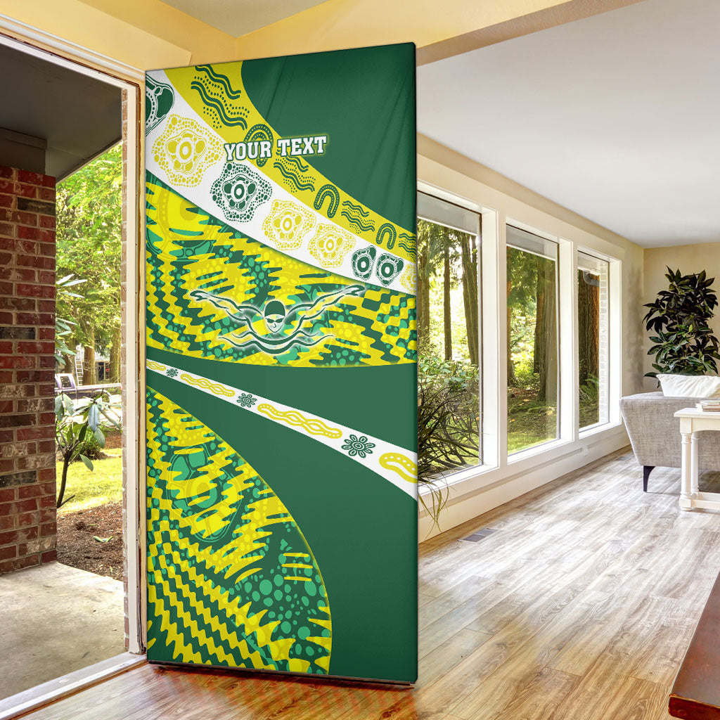 Personalised Australia Swimming Athlete Door Cover Aboriginal Pattern Freestyle Swimmer Patriotic