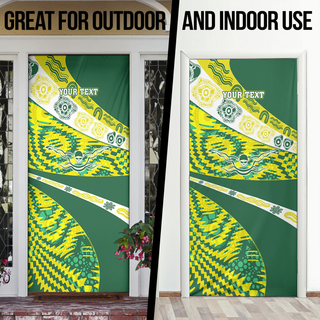 Personalised Australia Swimming Athlete Door Cover Aboriginal Pattern Freestyle Swimmer Patriotic