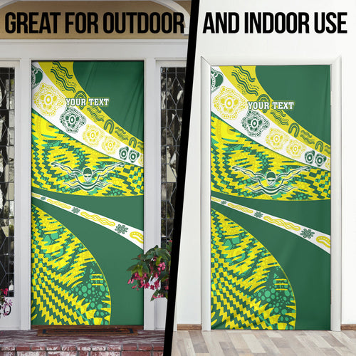 Personalised Australia Swimming Athlete Door Cover Aboriginal Pattern Freestyle Swimmer Patriotic