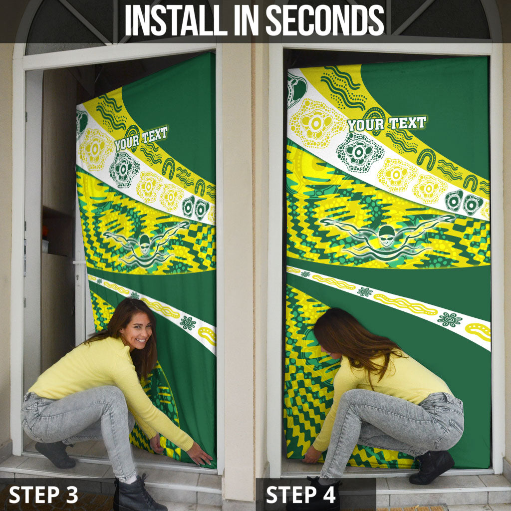 Personalised Australia Swimming Athlete Door Cover Aboriginal Pattern Freestyle Swimmer Patriotic